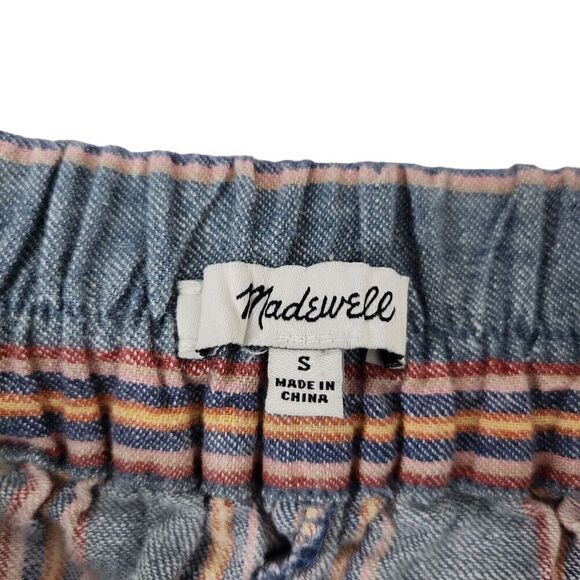 Madewell Pants Small Blue Linen Side-Button Huston Pull-On Crop Rainbow Striped - Picture 5 of 11